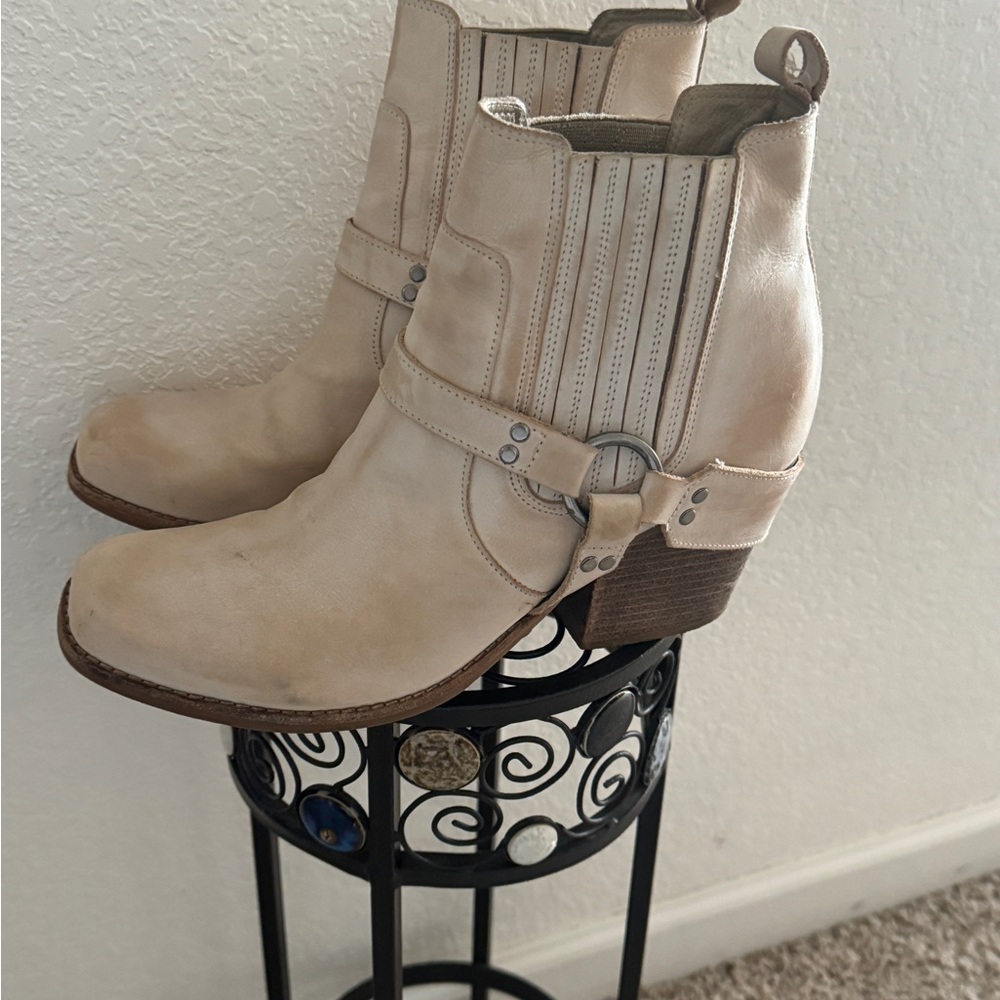 Beige Leather Ankle Boots